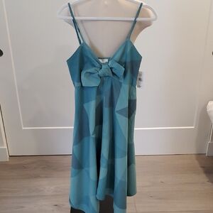 Ag Adriano Goldschmied Teal Geometric Bow-Front Midi Dress